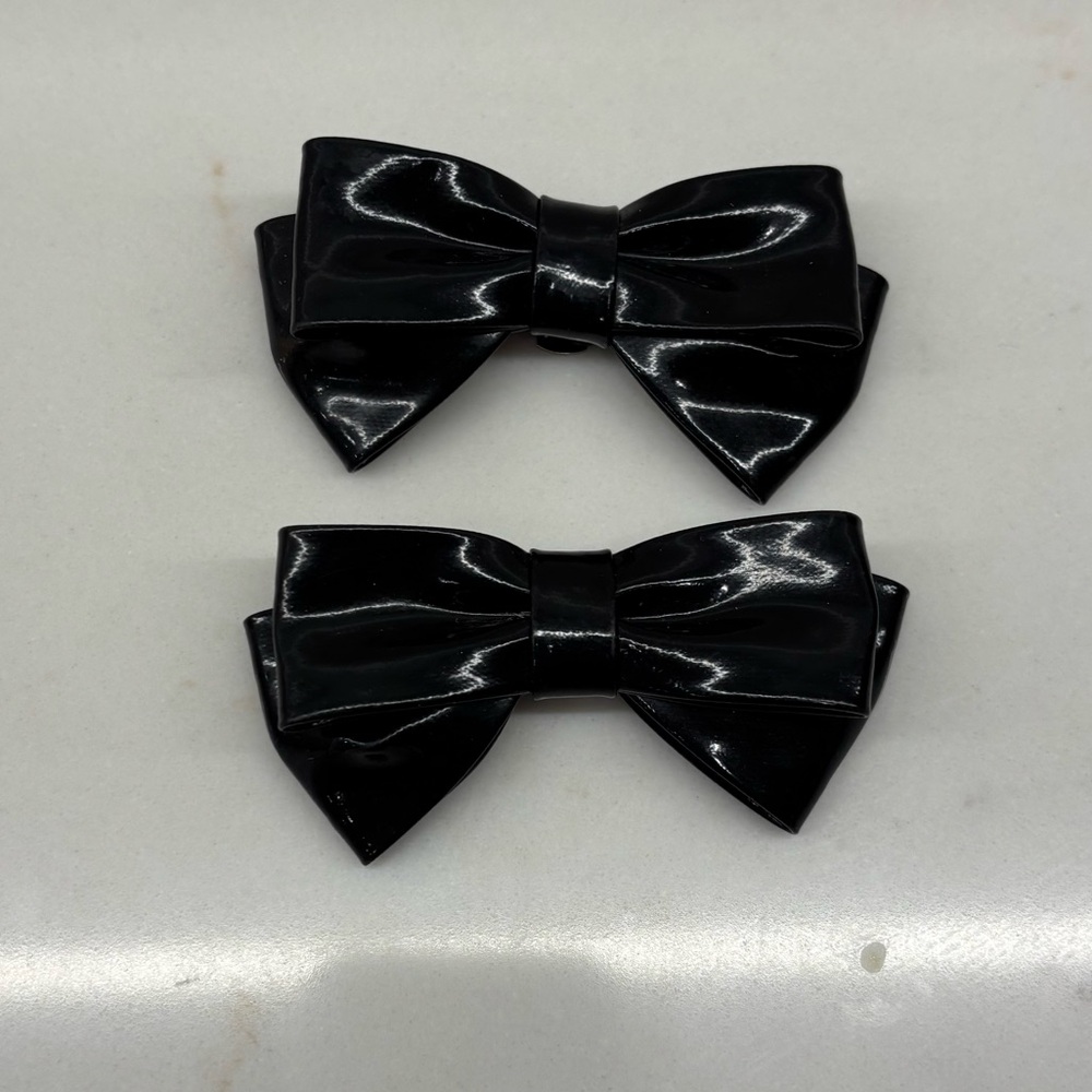 Vintage Pair of Black Patent Bow Clips Accessories for Shoes Hair